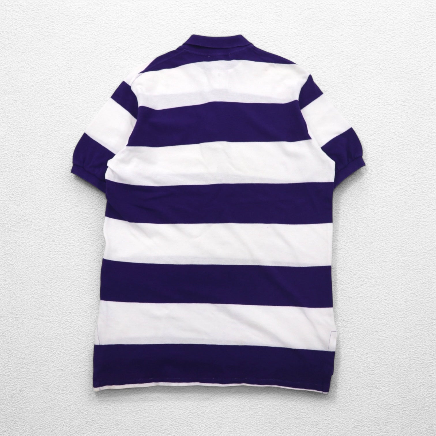 Polo by Ralph Lauren 90年代 USA製 ボーダー ポロシャツ L パープル ホワイト 鹿の子 ワンポイントロゴ刺繍
