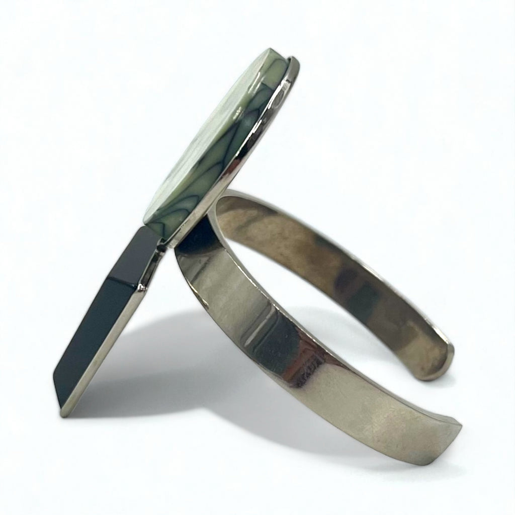 TOGA geometrico pietre colorate bracciale rigido a polsino argento metallo marmo cerchio triangolo