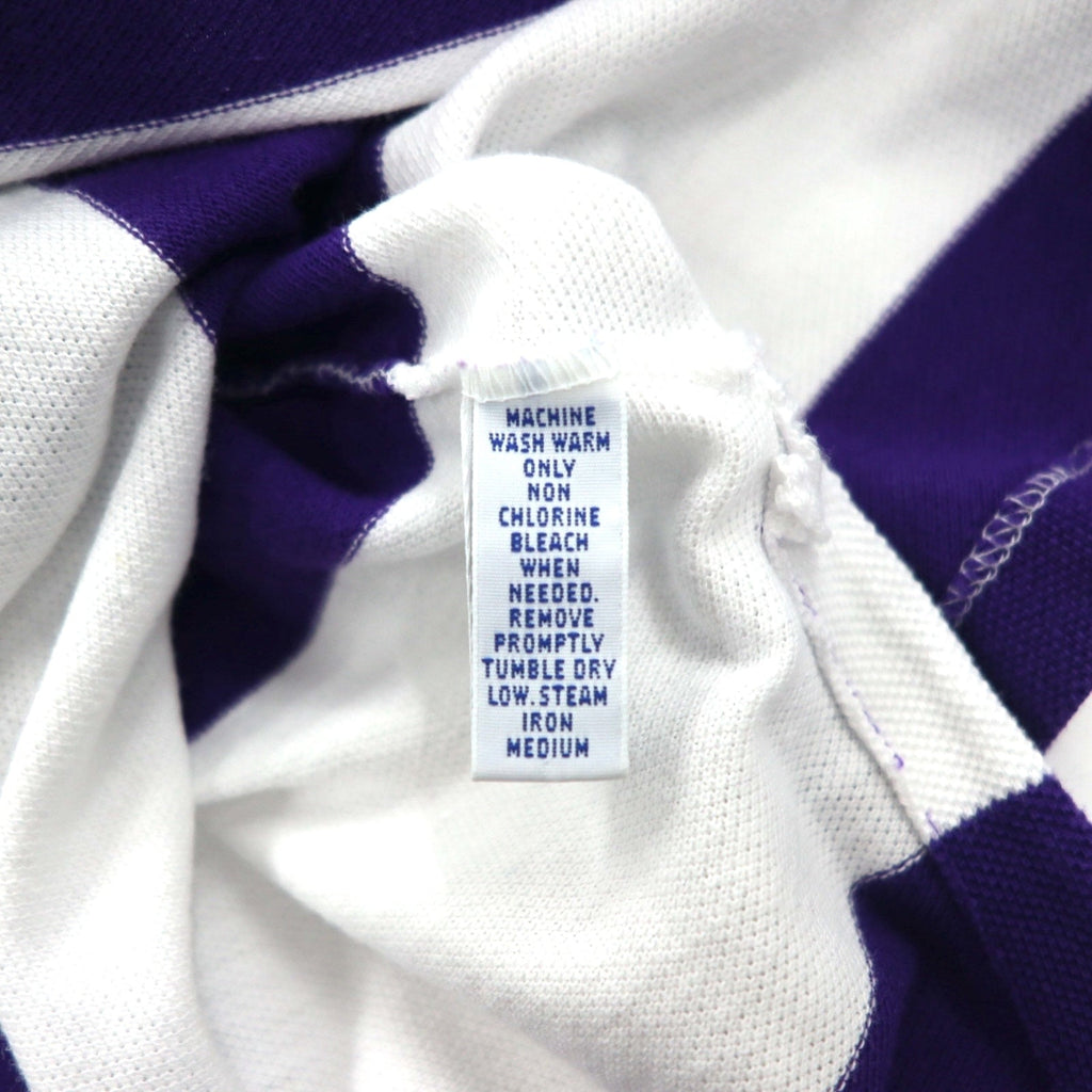 Polo by Ralph Lauren 90年代 USA製 ボーダー ポロシャツ L パープル ホワイト 鹿の子 ワンポイントロゴ刺繍