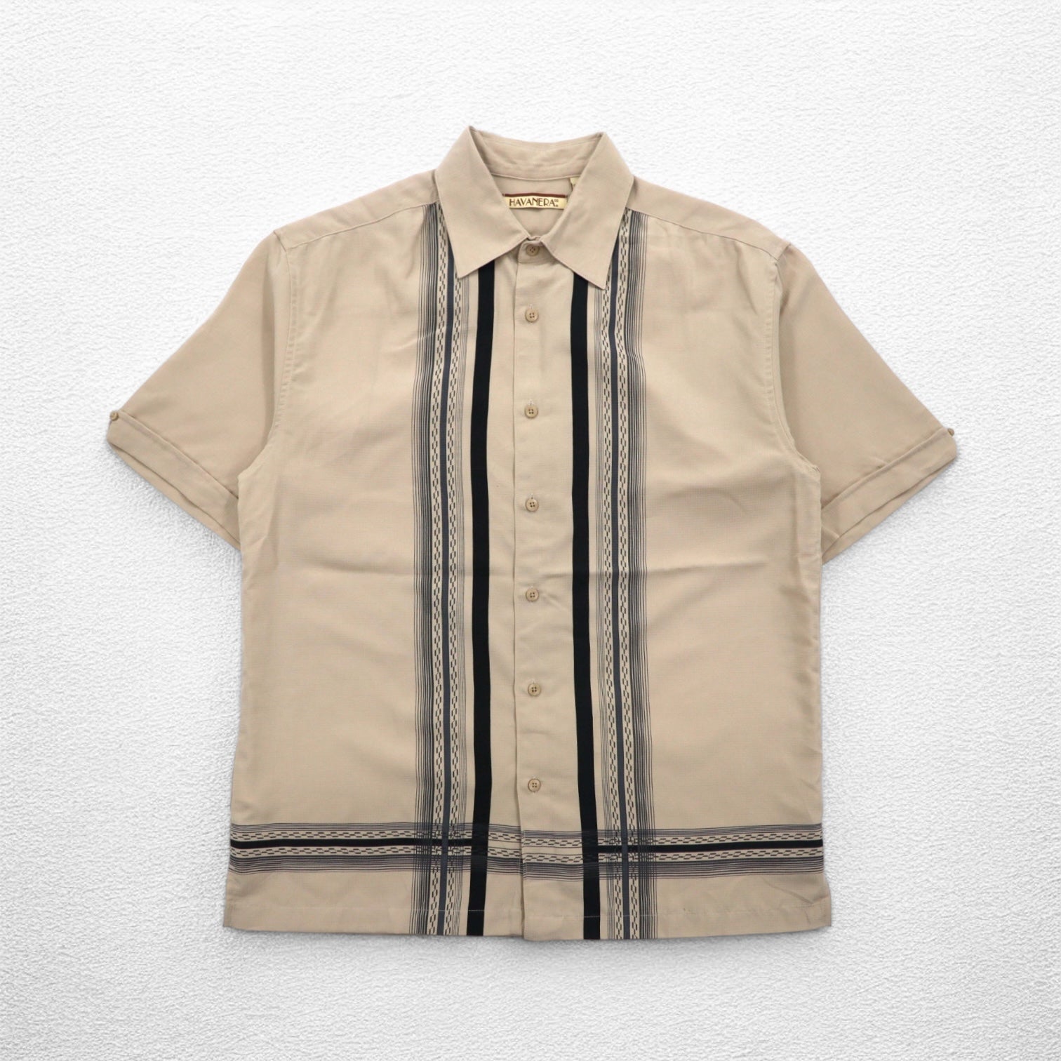 Camicia cubana HAVANERA in poliestere a righe con taglio a scatola, taglia M, colore beige