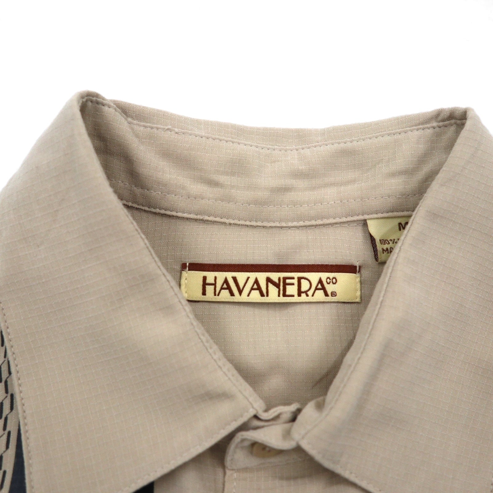 Camicia cubana HAVANERA in poliestere a righe con taglio a scatola, taglia M, colore beige