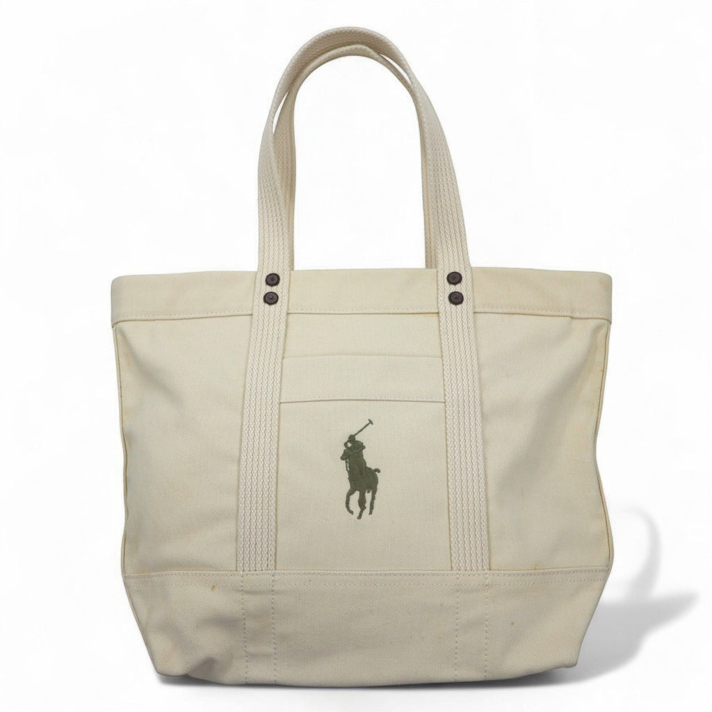 POLO RALPH LAUREN Borsa tote in tela bianca con ricamo Big Pony in cotone