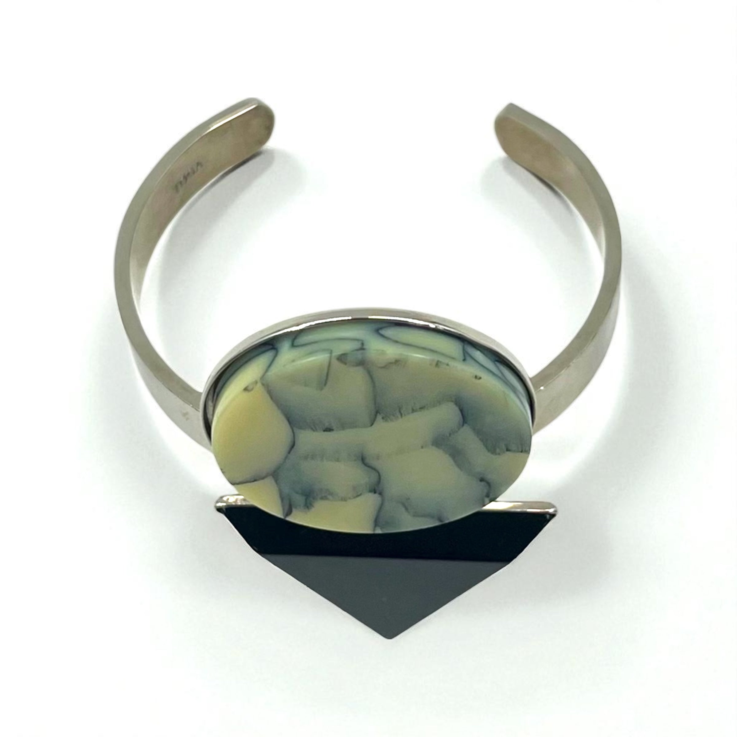 TOGA geometrico pietre colorate bracciale rigido a polsino argento metallo marmo cerchio triangolo
