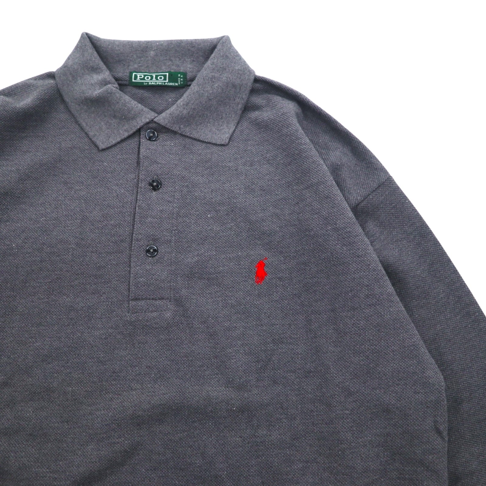 Polo by Ralph Lauren USA製 長袖ポロシャツ XL グレー コットン 鹿の子 スモールポニー刺繍
