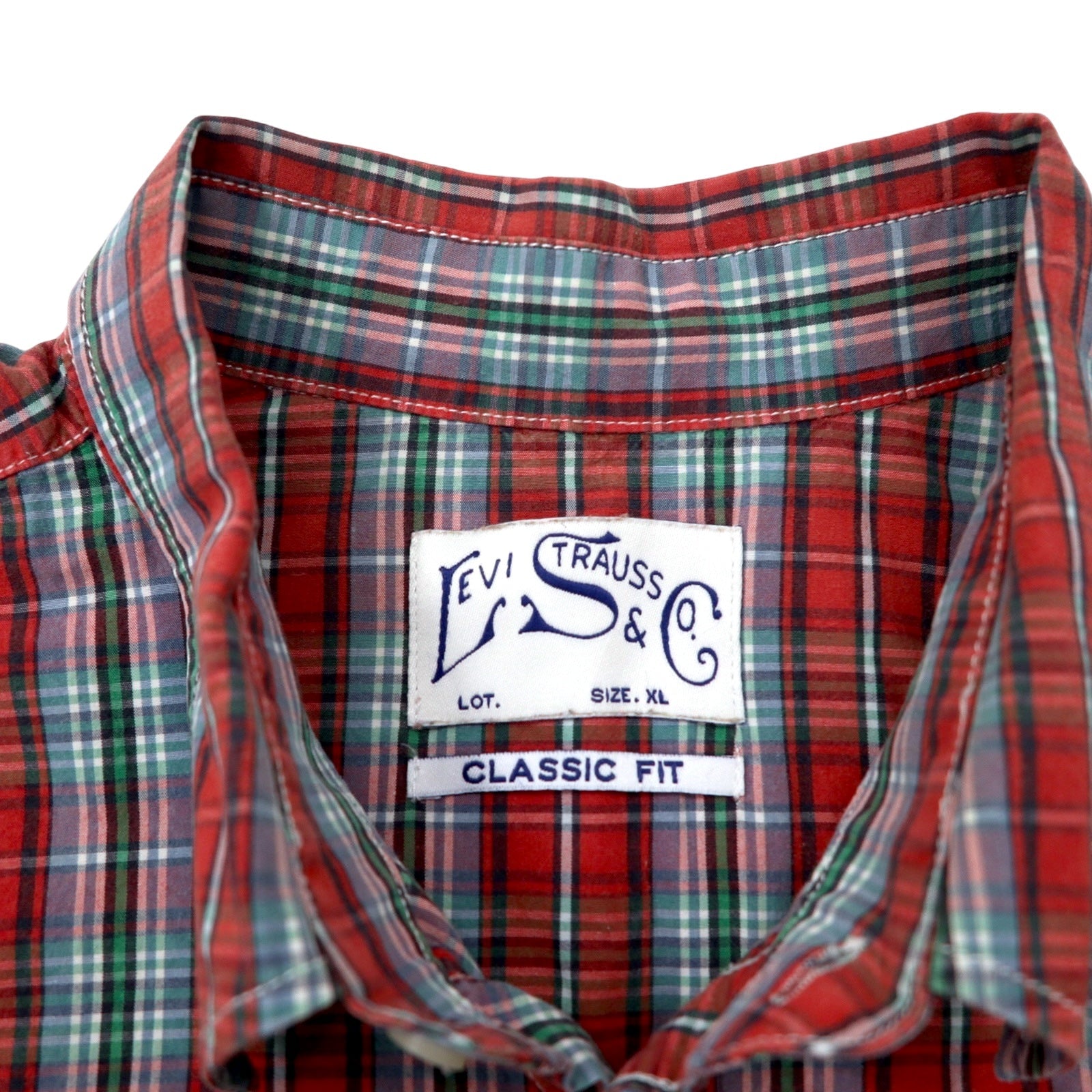 LEVI STRAUSS & Co. Euro Levis Classic Fit Camicia a maniche corte XL a quadri rossa in cotone Button Replacement