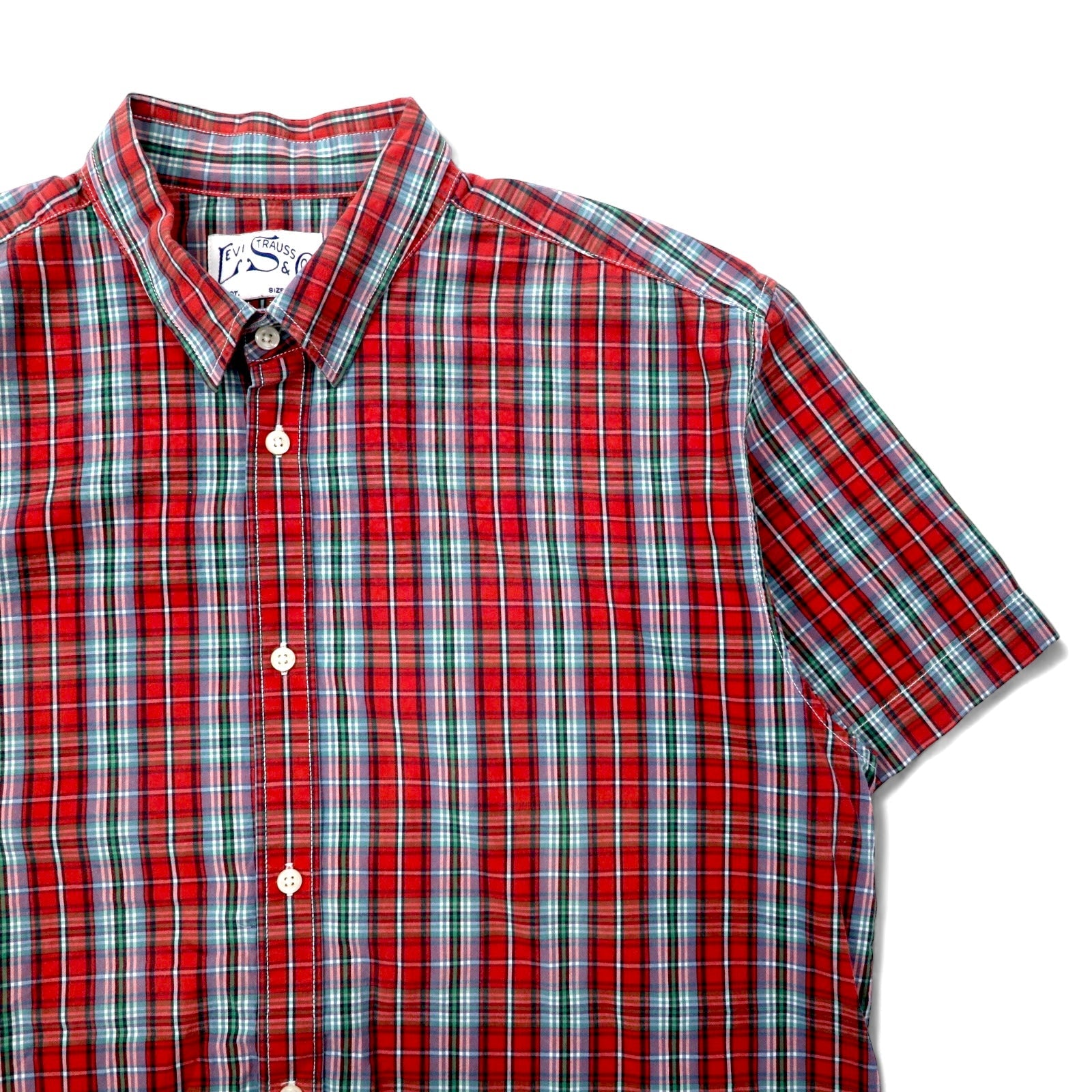 LEVI STRAUSS & Co. Euro Levis Classic Fit Camicia a maniche corte XL a quadri rossa in cotone Button Replacement