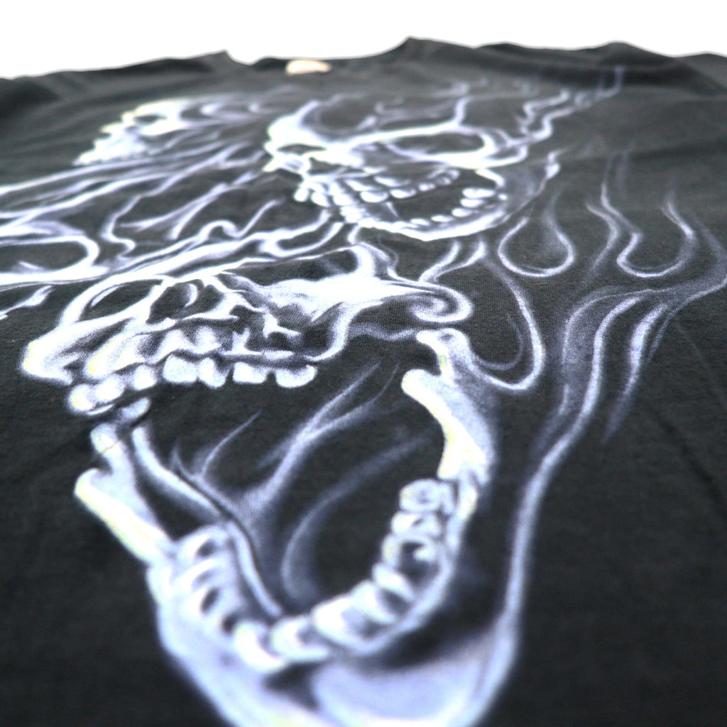 FRUIT OF THE LOOM Anni 2000 T-shirt con stampa teschio L Nero Cotone Fire Spirit
