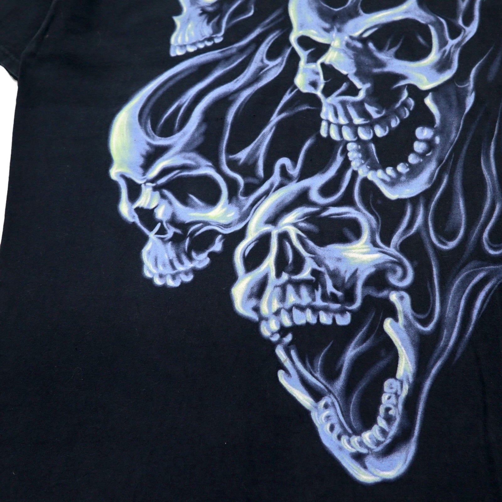 FRUIT OF THE LOOM Anni 2000 T-shirt con stampa teschio L Nero Cotone Fire Spirit