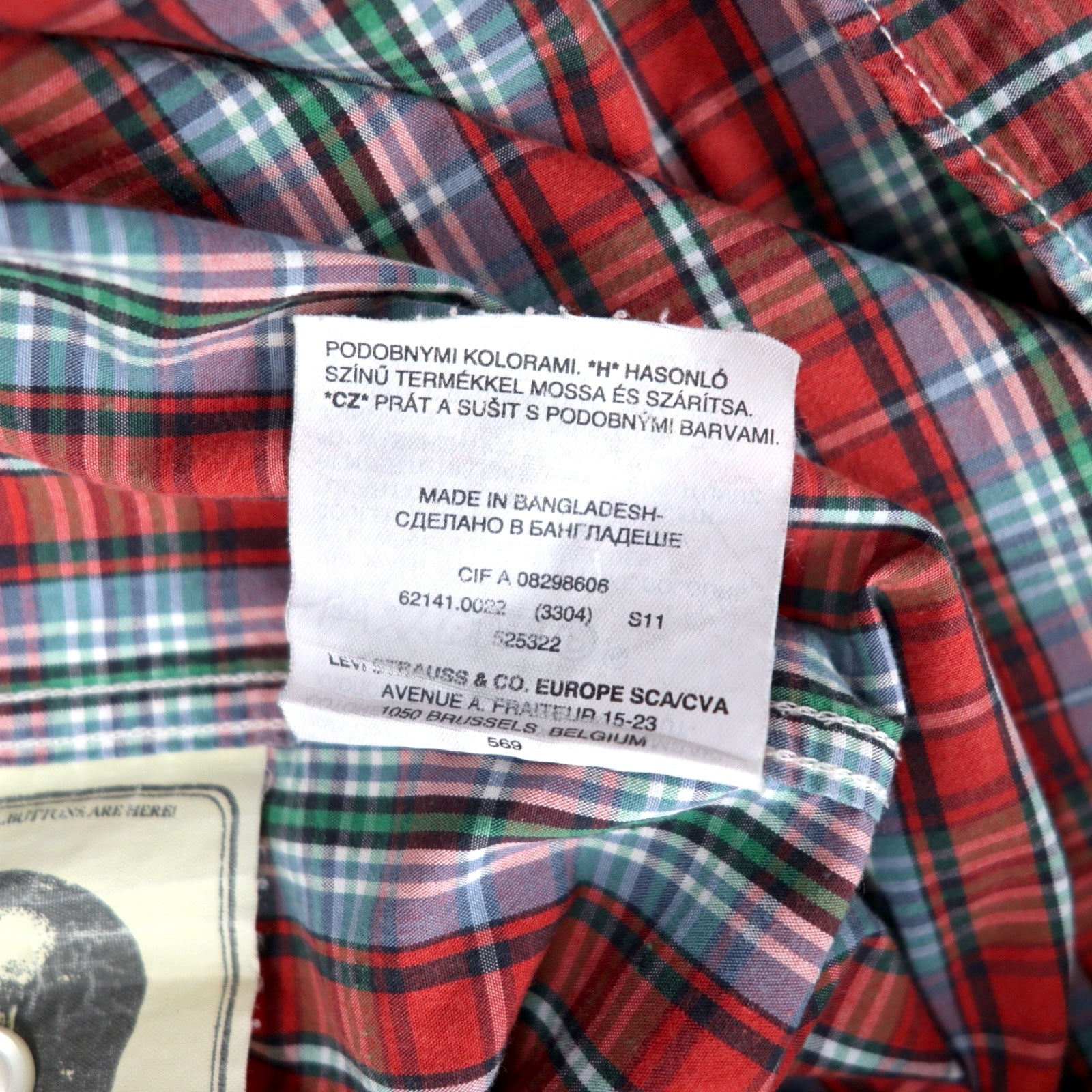 LEVI STRAUSS & Co. Euro Levis Classic Fit Camicia a maniche corte XL a quadri rossa in cotone Button Replacement