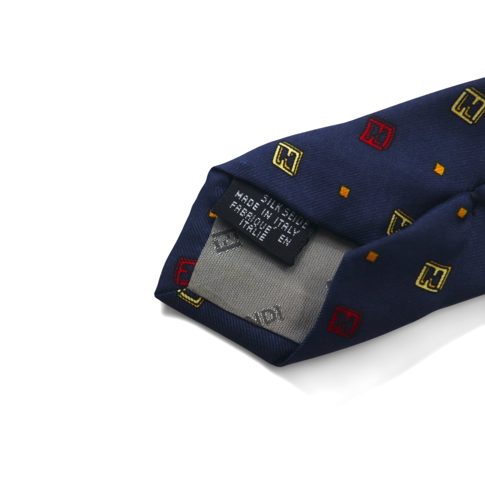 FENDI Made in Italy Vintage Zucca FF Logo Cravatta Blu Navy Seta Micro Fantasia All Over