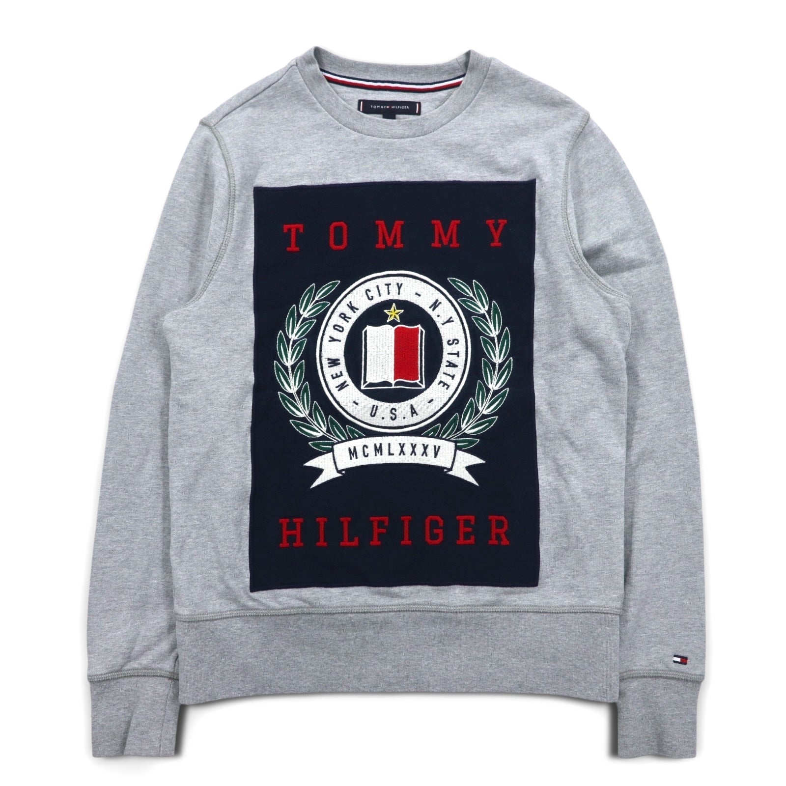 TOMMY HILFIGER プリント クルーネック スウェット S グレー コットン MW0MW09466