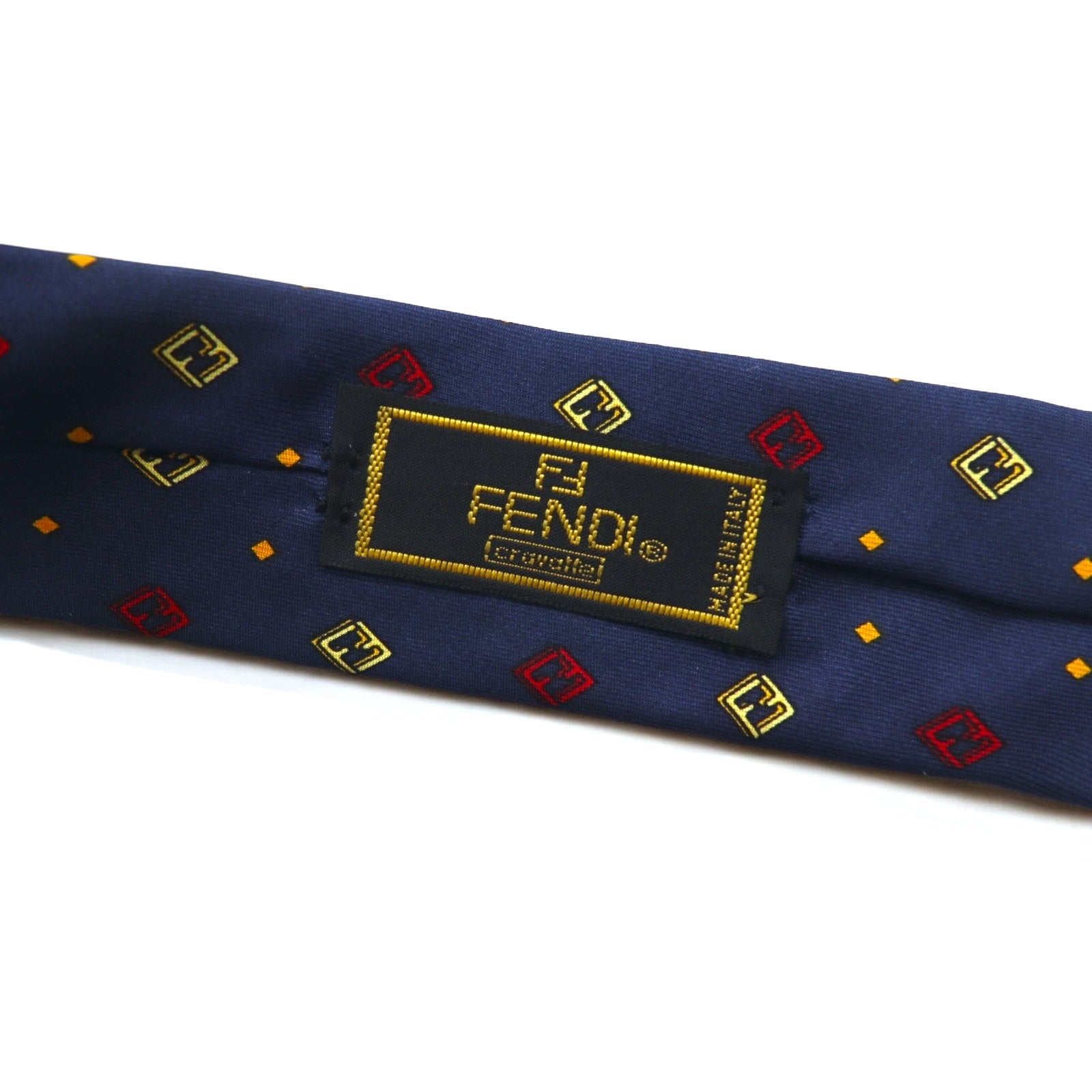 FENDI Made in Italy Vintage Zucca FF Logo Cravatta Blu Navy Seta Micro Fantasia All Over