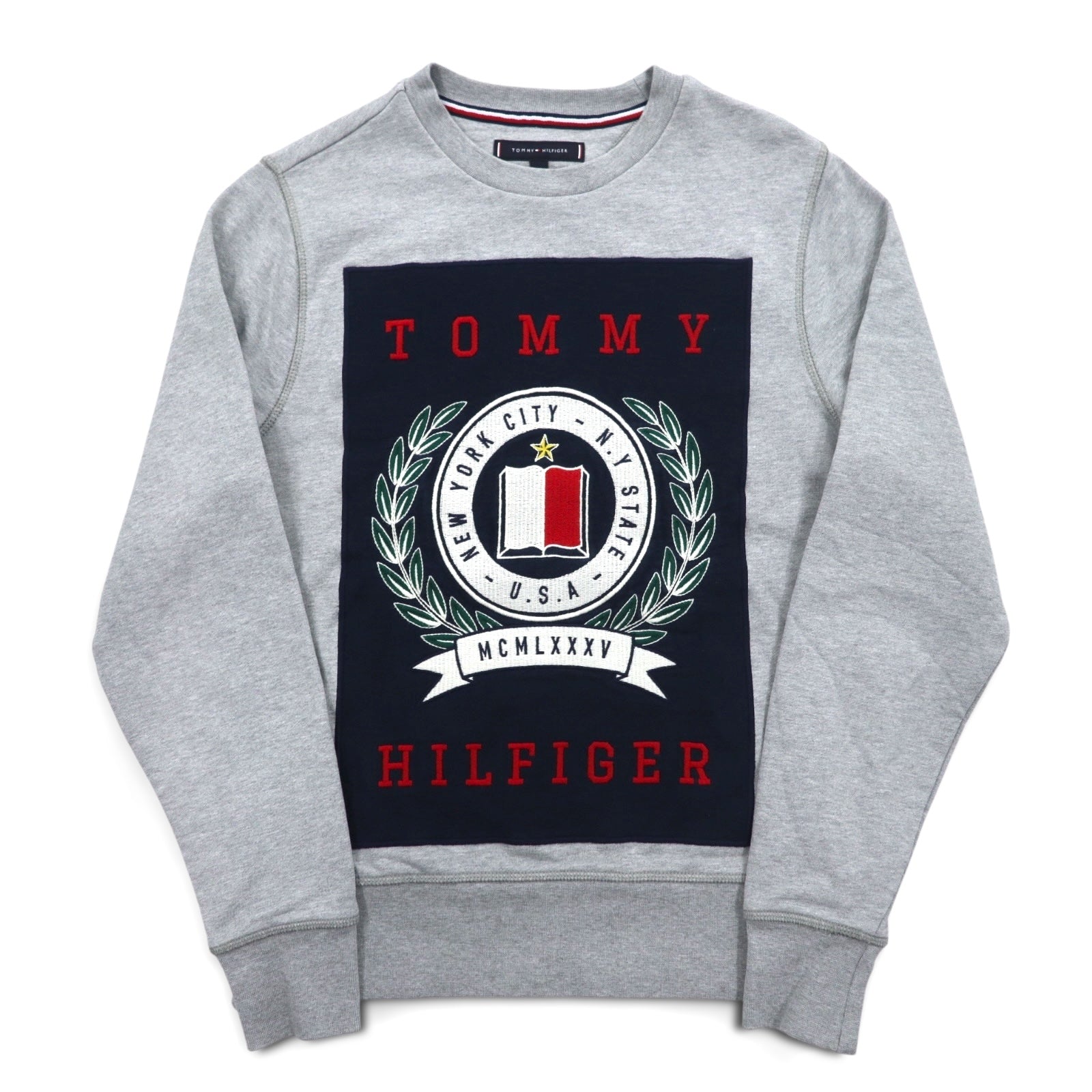 TOMMY HILFIGER プリント クルーネック スウェット S グレー コットン MW0MW09466