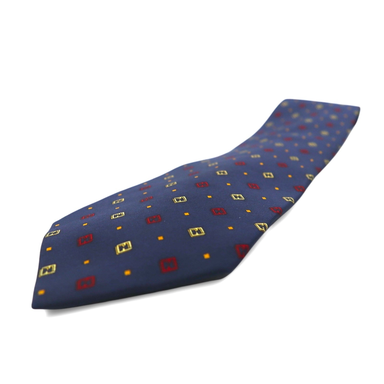 FENDI Made in Italy Vintage Zucca FF Logo Cravatta Blu Navy Seta Micro Fantasia All Over
