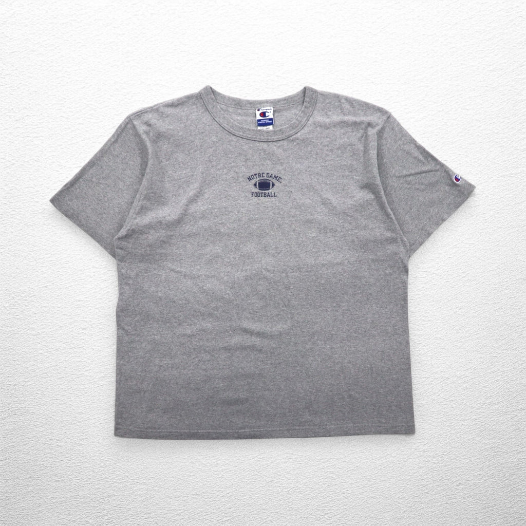 Champion 90年代 刺繍タグ Tシャツ XL グレー コットン NOTRE DAME FOOTBALL メキシコ製