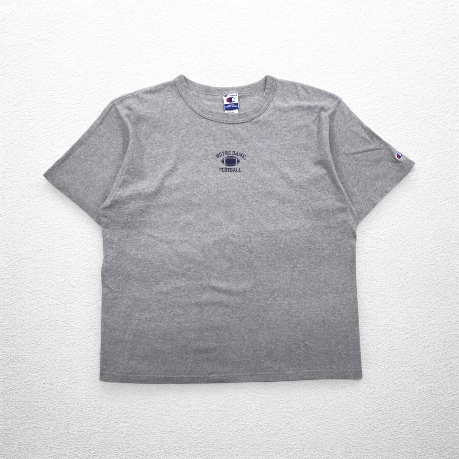 Champion anni '90, maglietta con etichetta ricamata, taglia XL, grigio, cotone, NOTRE DAME FOOTBALL, made in Mexico