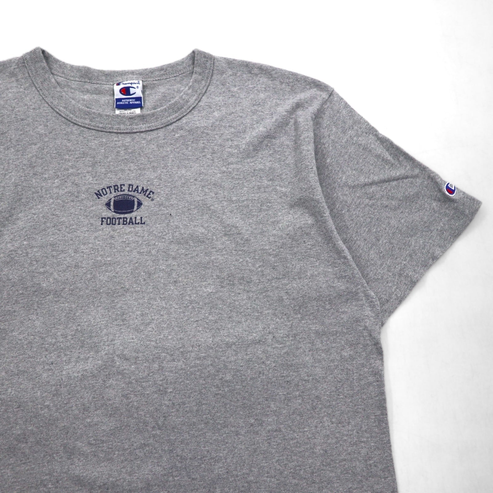 Champion anni '90, maglietta con etichetta ricamata, taglia XL, grigio, cotone, NOTRE DAME FOOTBALL, made in Mexico