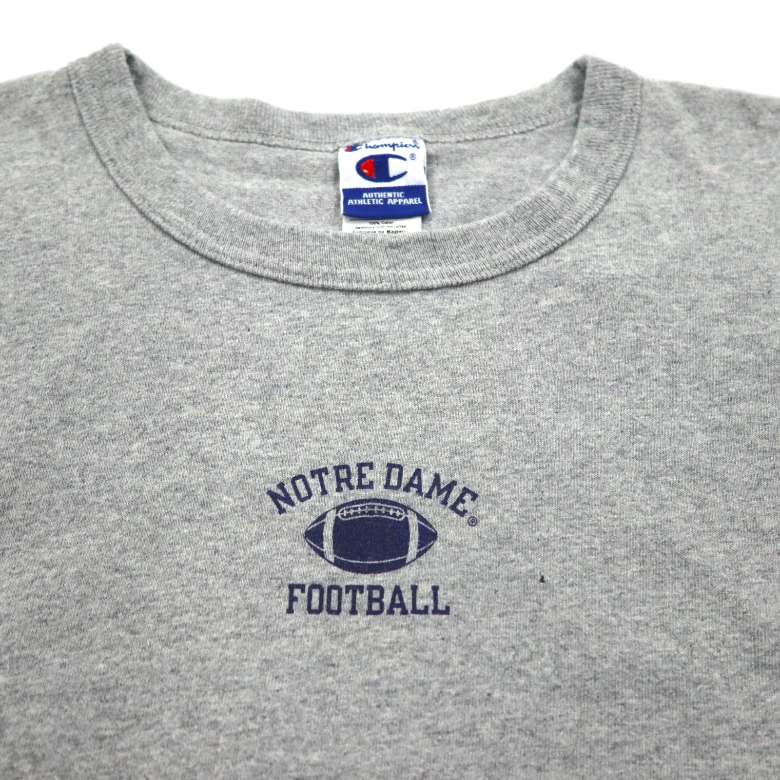 Champion anni '90, maglietta con etichetta ricamata, taglia XL, grigio, cotone, NOTRE DAME FOOTBALL, made in Mexico