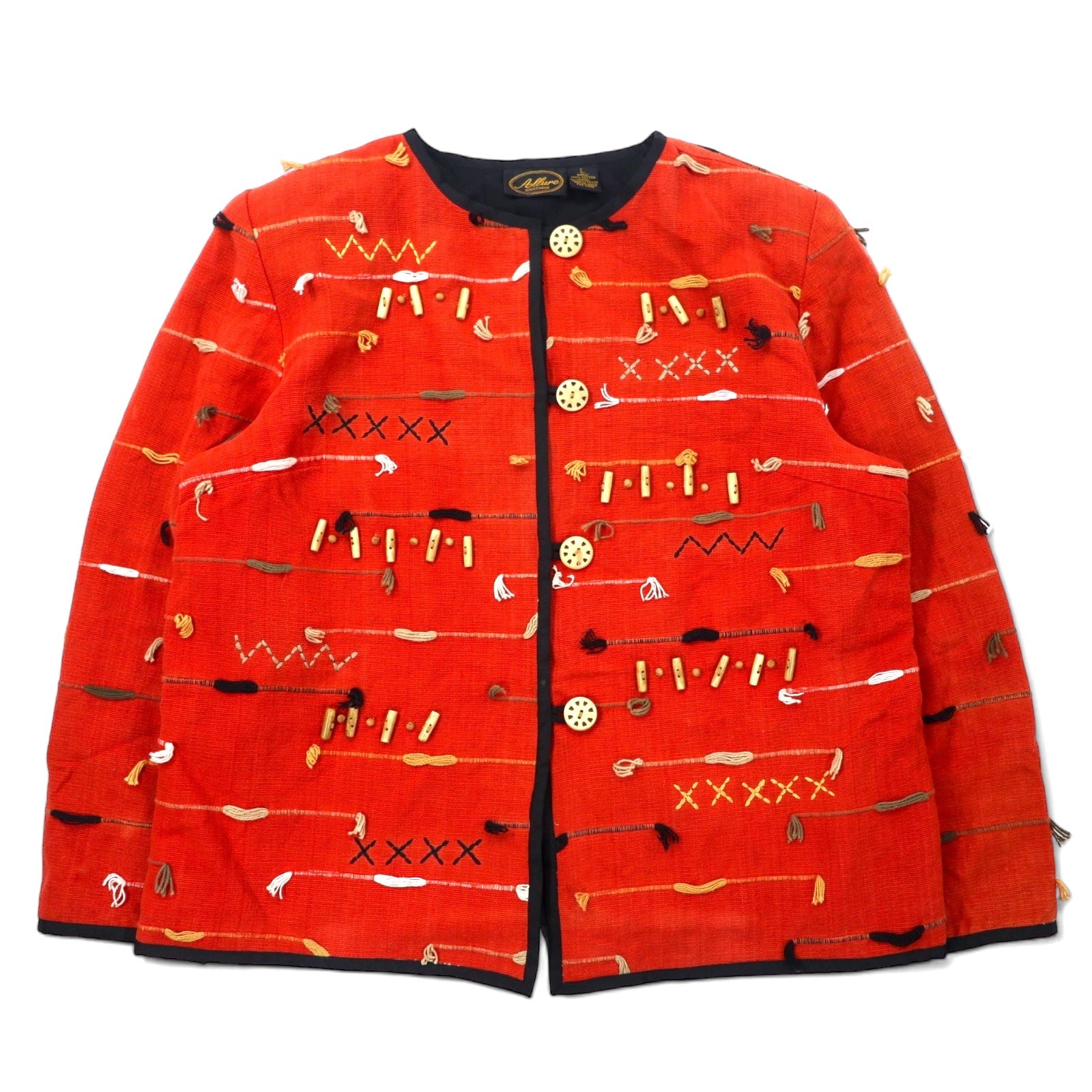 Anni '90 Allure BOUTIQUE Giacca senza collo ricamata dal design retrò L Arancione Cotone