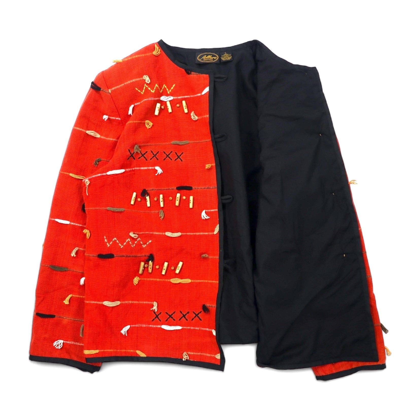 Anni '90 Allure BOUTIQUE Giacca senza collo ricamata dal design retrò L Arancione Cotone