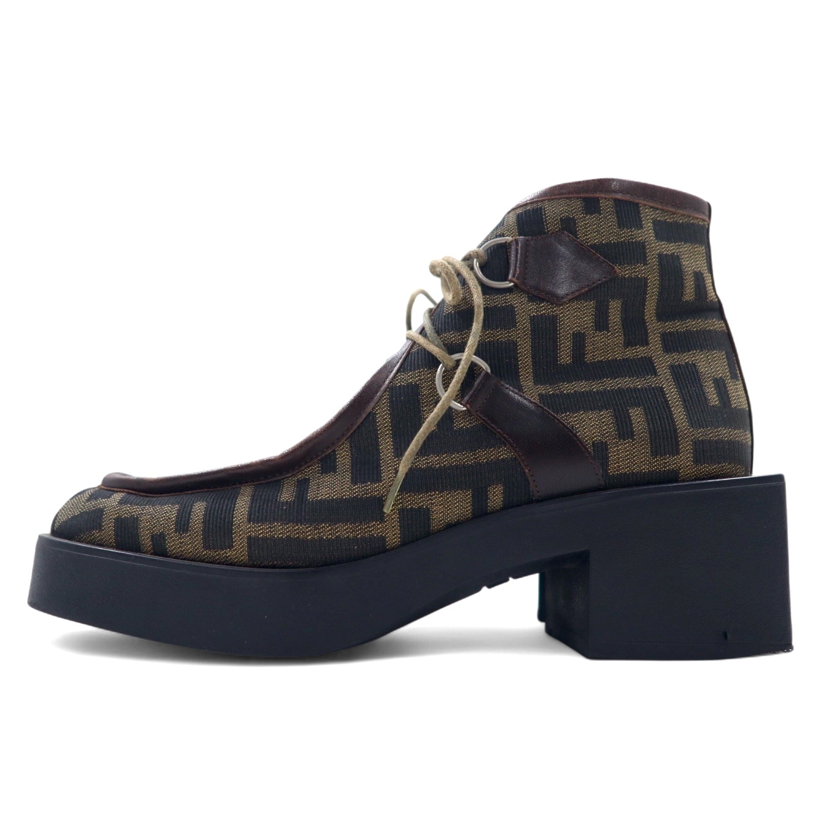 FENDI Stivaletti Zucchino scamosciati marrone e nero 23 cm SCARPE tela made in Italy
