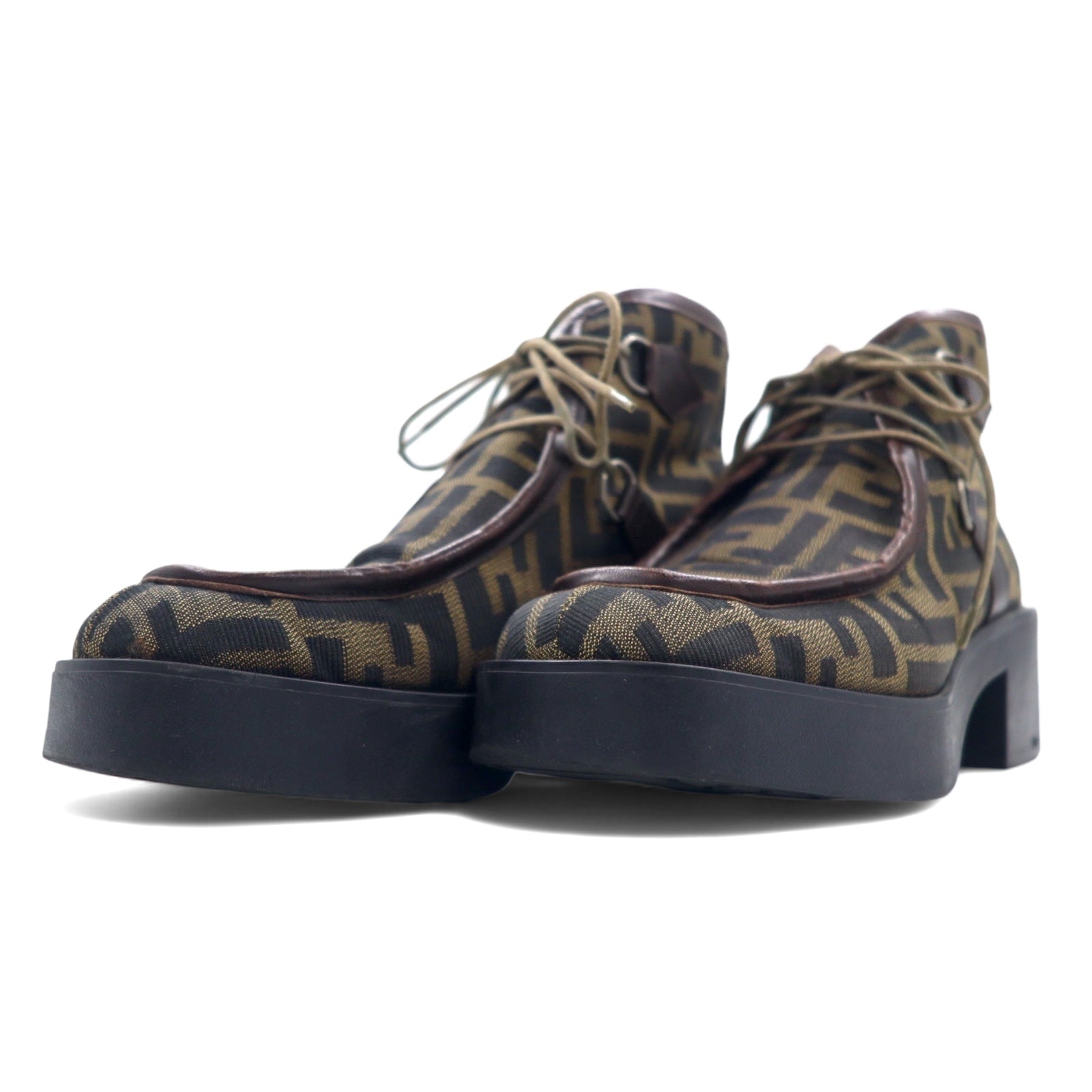 FENDI Stivaletti Zucchino scamosciati marrone e nero 23 cm SCARPE tela made in Italy