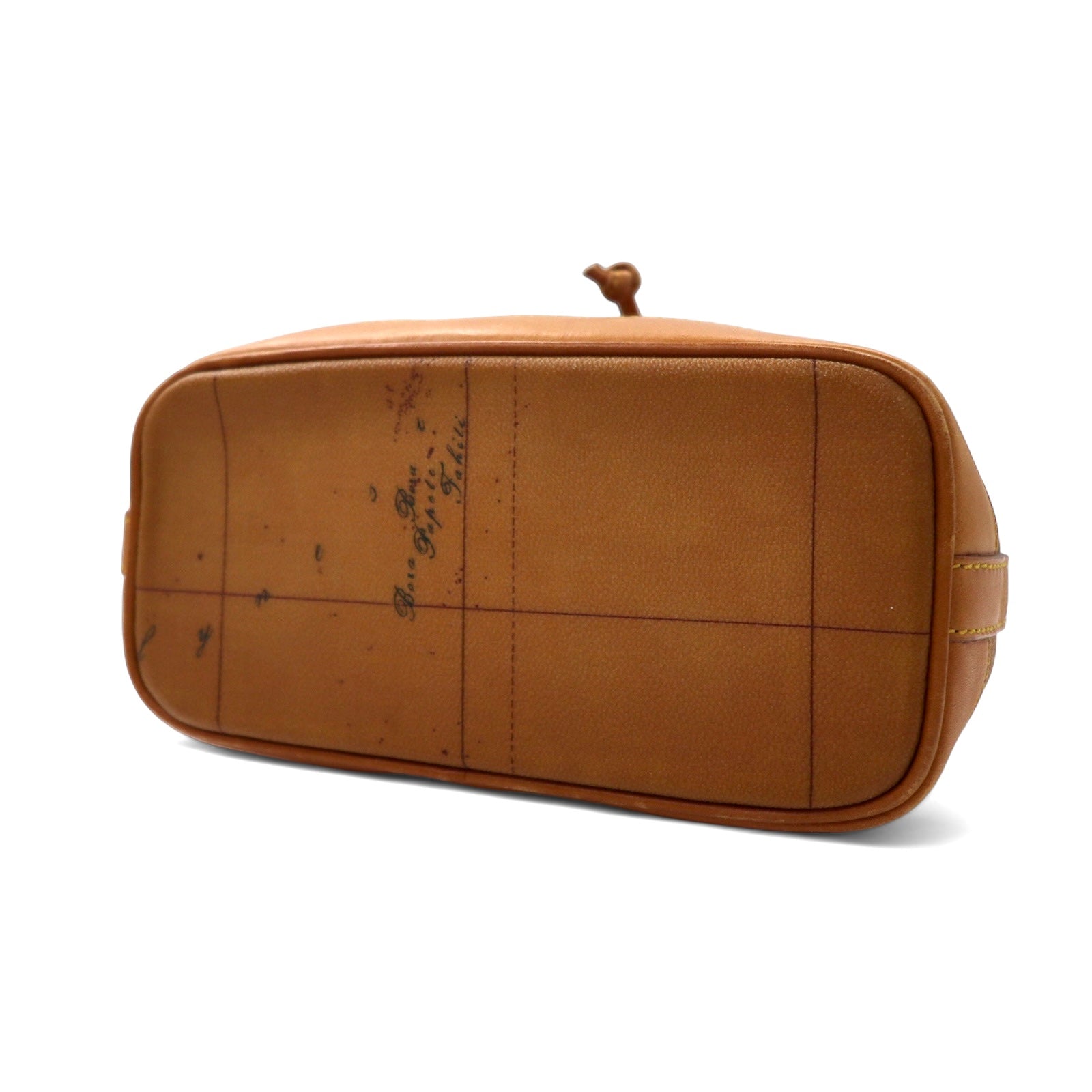 PRIMA CLASSE Borsa a tracolla con coulisse in PVC beige e pelle, motivo mappa del mondo, Made in Italy