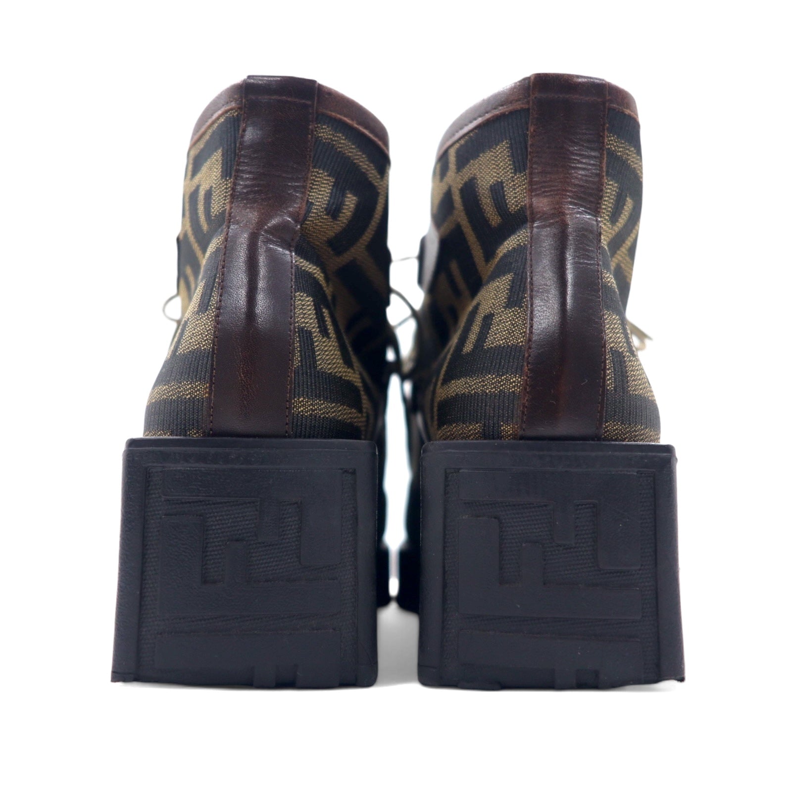 FENDI Stivaletti Zucchino scamosciati marrone e nero 23 cm SCARPE tela made in Italy