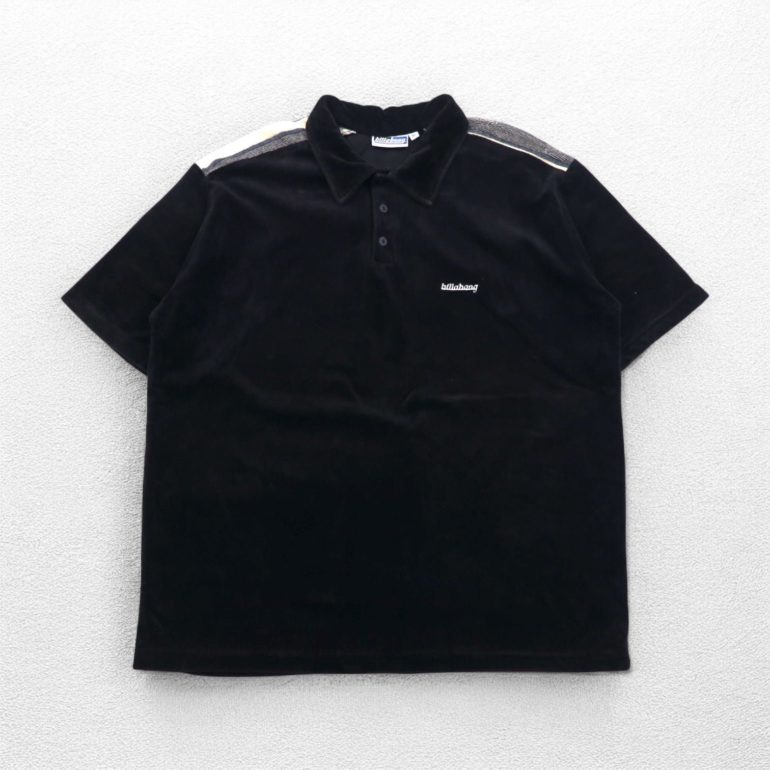 Billabong anni '90, made in USA, polo in velluto a coste, taglia XL, nero, cotone, poliestere, logo ricamato.