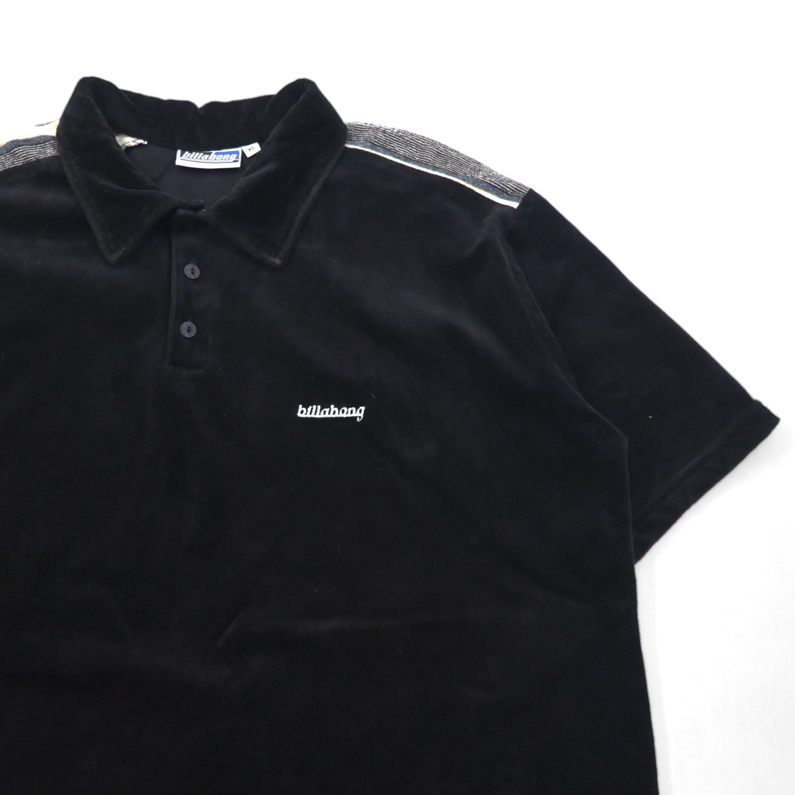 Billabong anni '90, made in USA, polo in velluto a coste, taglia XL, nero, cotone, poliestere, logo ricamato.