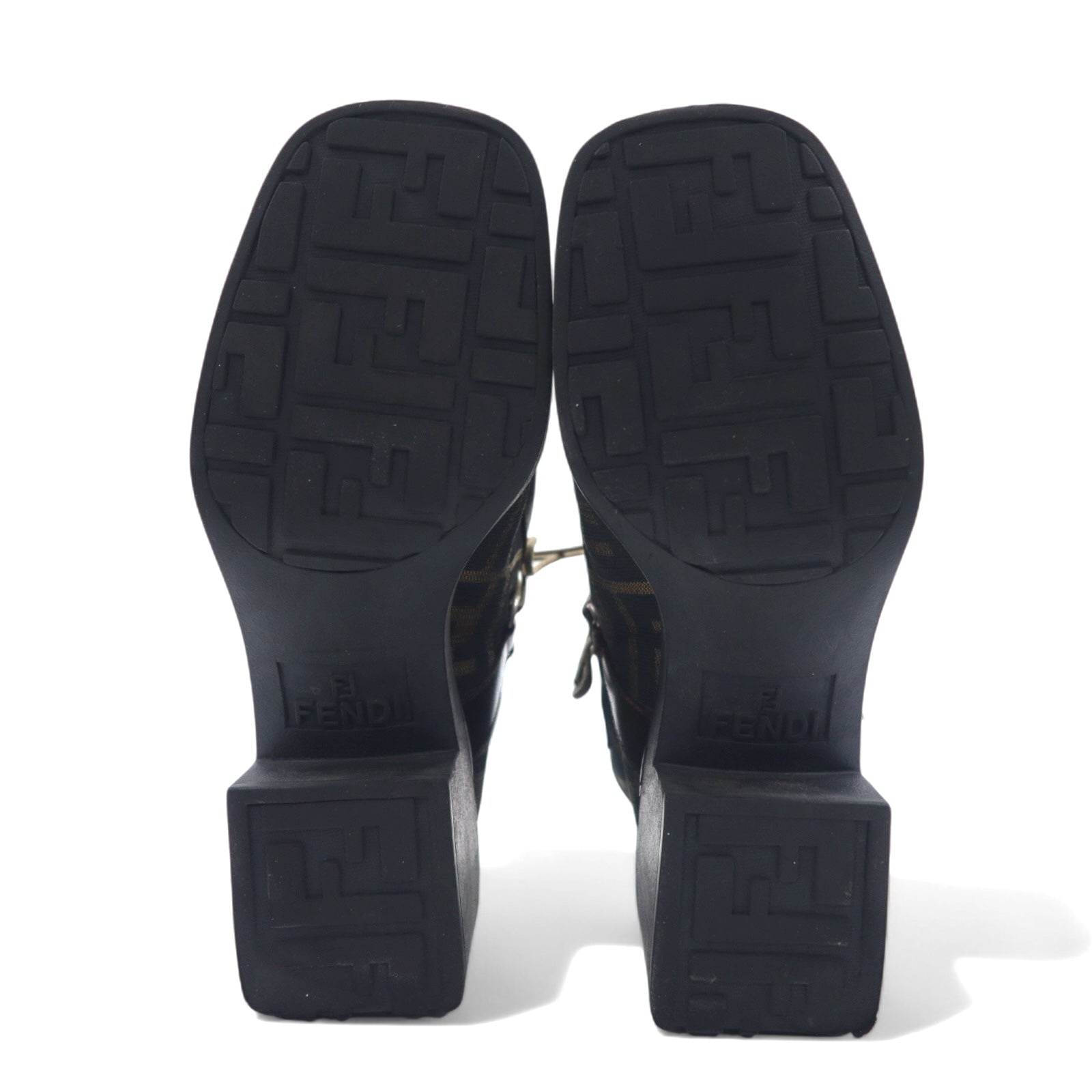 FENDI Stivaletti Zucchino scamosciati marrone e nero 23 cm SCARPE tela made in Italy