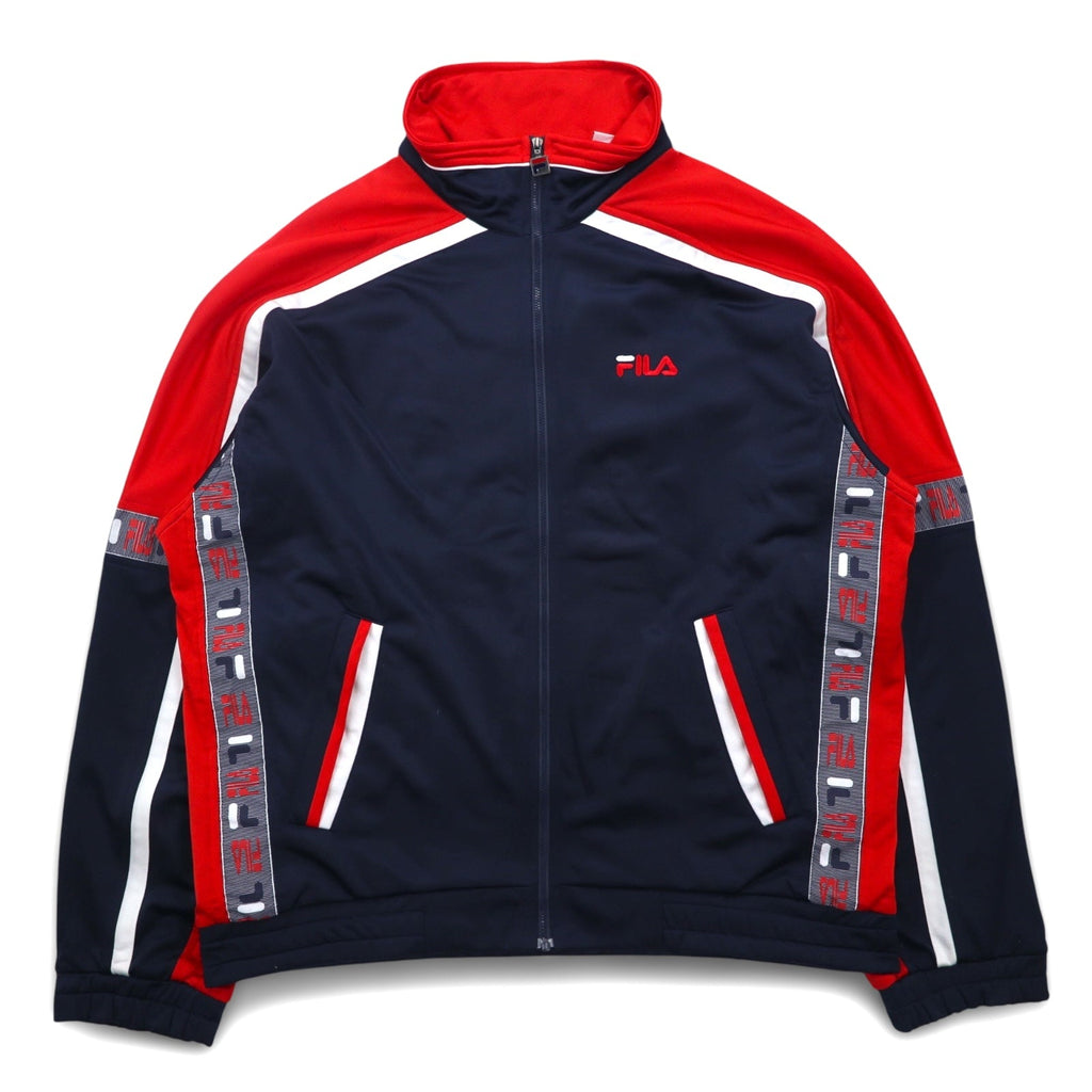 FILA Track Jacket Anni '90, Maglia Sportiva XL, Blu Navy, Rossa, Poliestere, Logo a Nastro