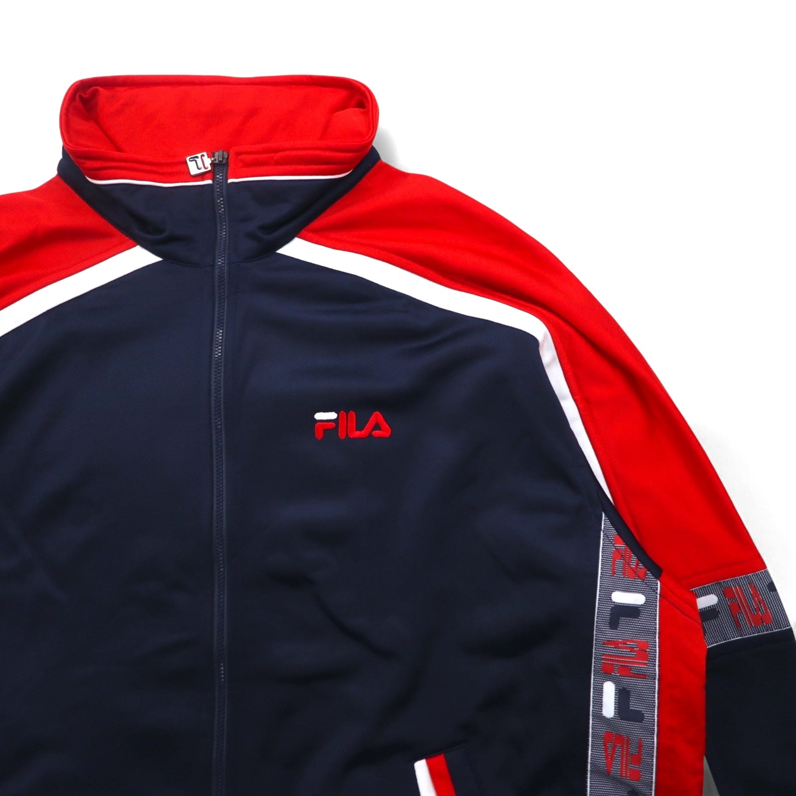FILA Track Jacket Anni '90, Maglia Sportiva XL, Blu Navy, Rossa, Poliestere, Logo a Nastro