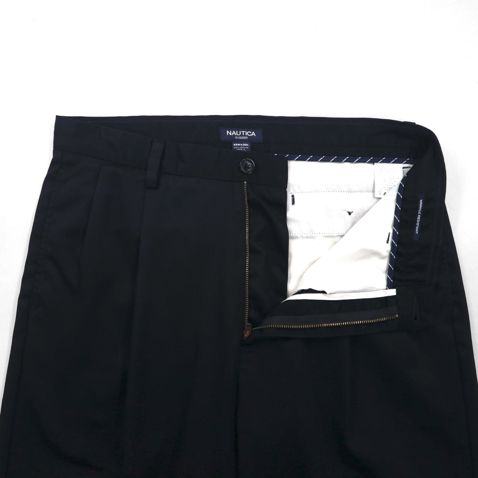 NAUTICA 2タック ワイド スラックスパンツ M ブラック RIGGER コットン