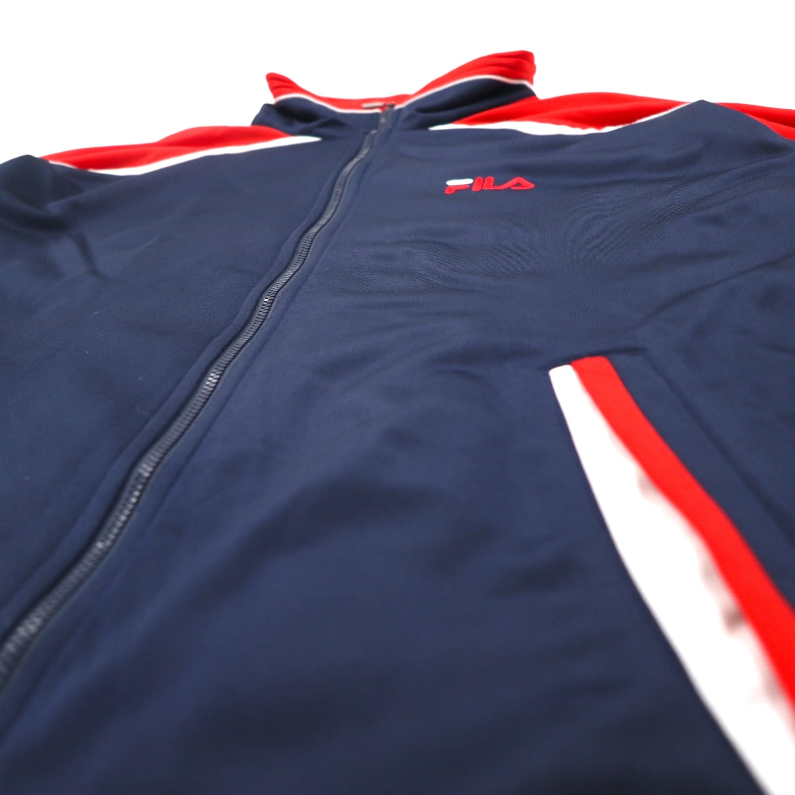 FILA Track Jacket Anni '90, Maglia Sportiva XL, Blu Navy, Rossa, Poliestere, Logo a Nastro