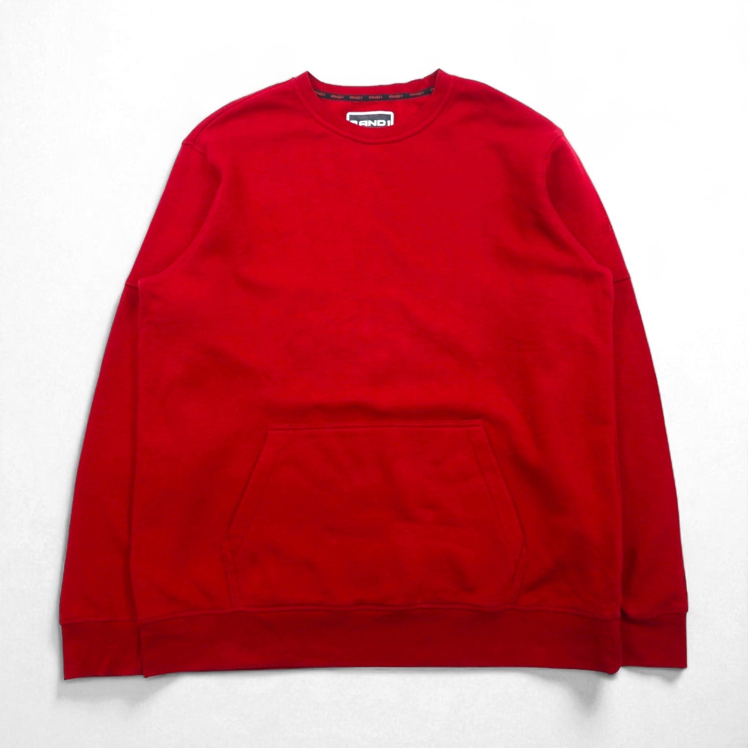 AND1 Anni 2000 Felpa girocollo rossa XL tinta unita garzata tasca frontale