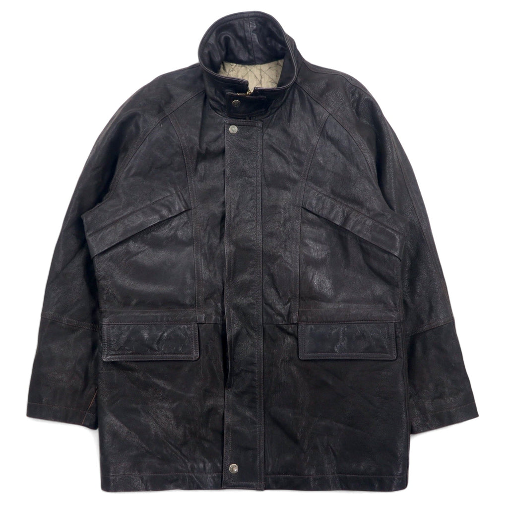 LAQUIERE Francia Euro Vintage Giacca in pelle con collo alla coreana, car coat, L, marrone, pelle di capra, coulisse