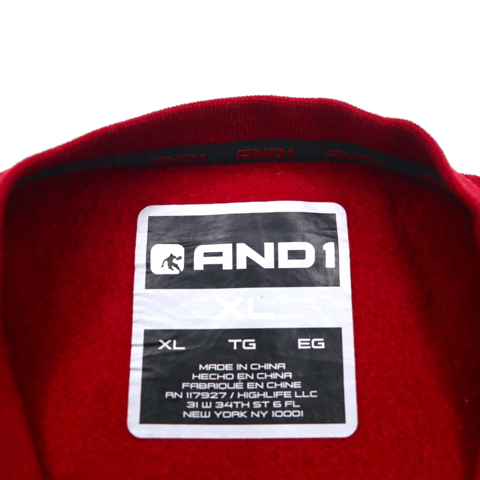 AND1 Anni 2000 Felpa girocollo rossa XL tinta unita garzata tasca frontale