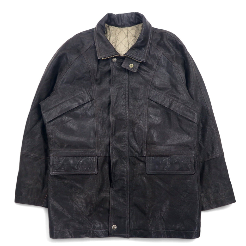LAQUIERE Francia Euro Vintage Giacca in pelle con collo alla coreana, car coat, L, marrone, pelle di capra, coulisse