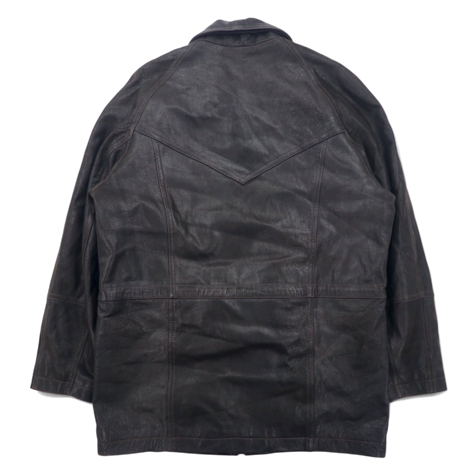 LAQUIERE Francia Euro Vintage Giacca in pelle con collo alla coreana, car coat, L, marrone, pelle di capra, coulisse