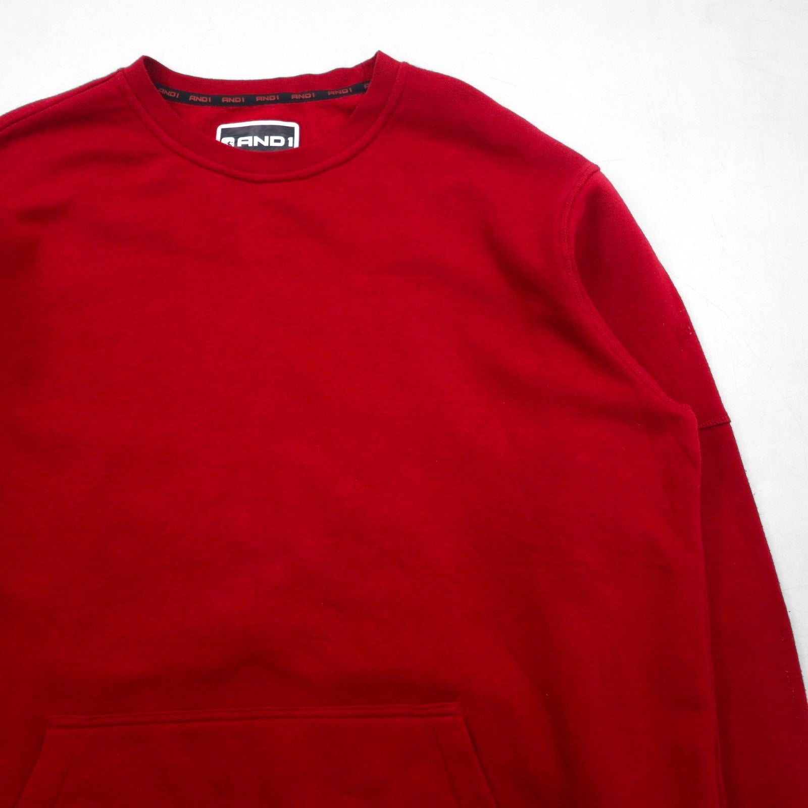 AND1 Anni 2000 Felpa girocollo rossa XL tinta unita garzata tasca frontale