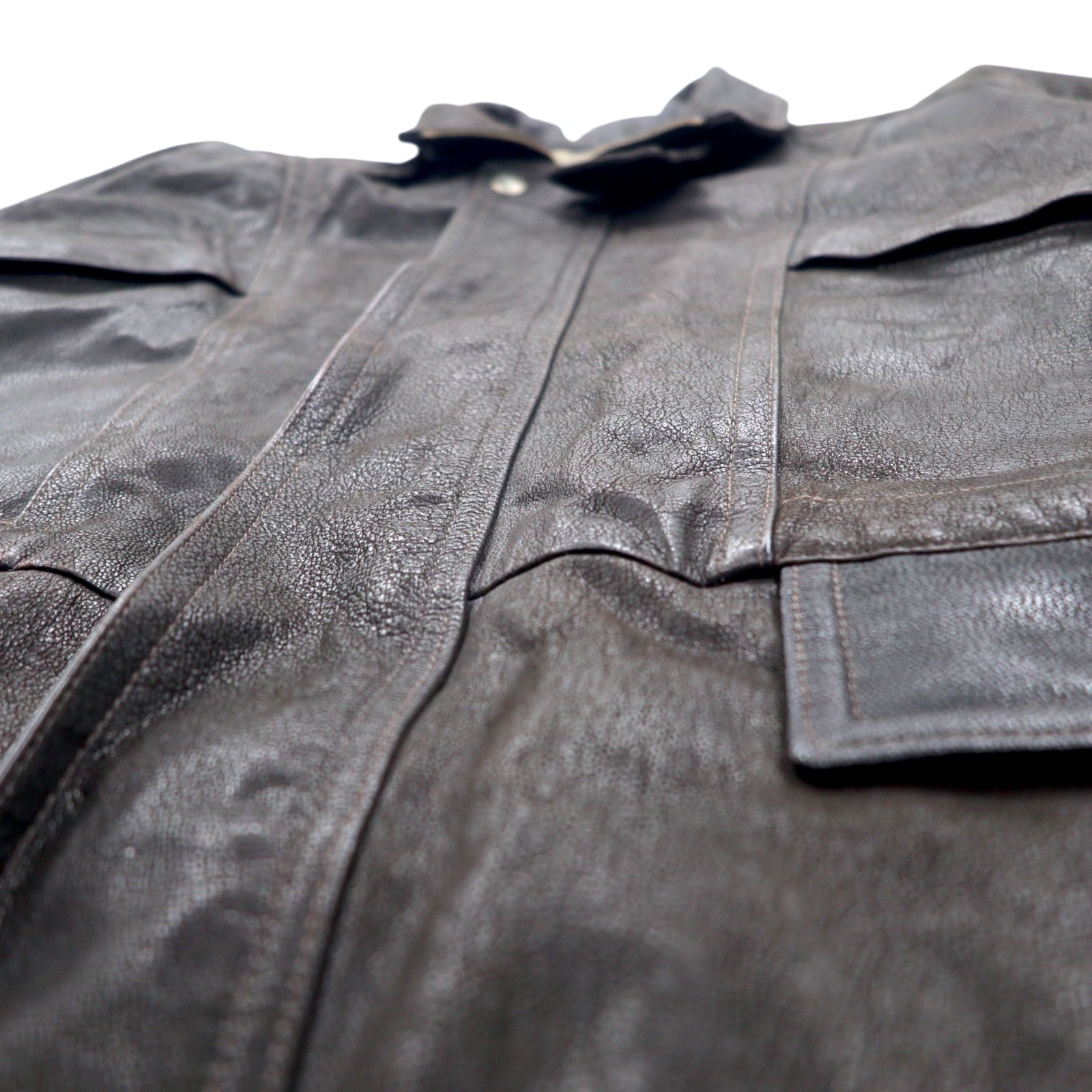LAQUIERE Francia Euro Vintage Giacca in pelle con collo alla coreana, car coat, L, marrone, pelle di capra, coulisse
