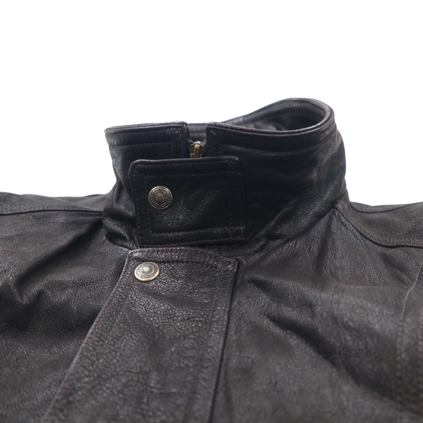 LAQUIERE Francia Euro Vintage Giacca in pelle con collo alla coreana, car coat, L, marrone, pelle di capra, coulisse