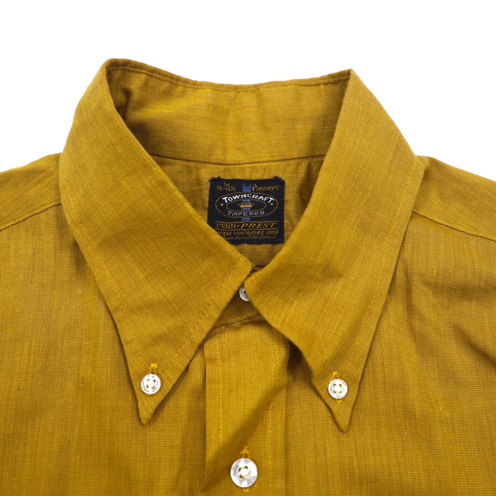 TOWNCRAFT (Penneys) Camicia button-down a maniche corte PENN-PREST anni '60, taglia M, color cammello, cotone