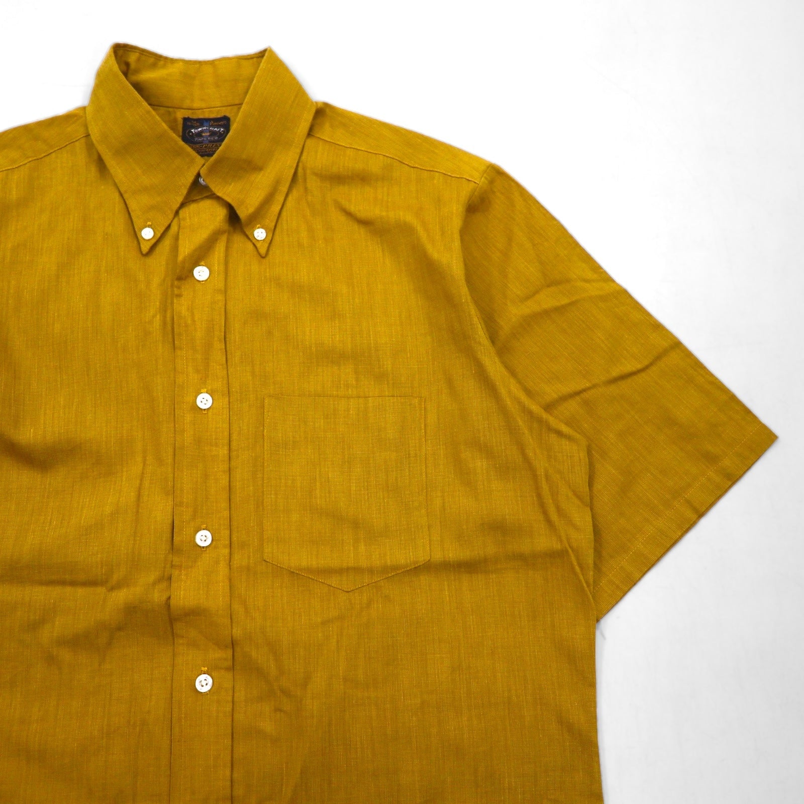 TOWNCRAFT (Penneys) Camicia button-down a maniche corte PENN-PREST anni '60, taglia M, color cammello, cotone