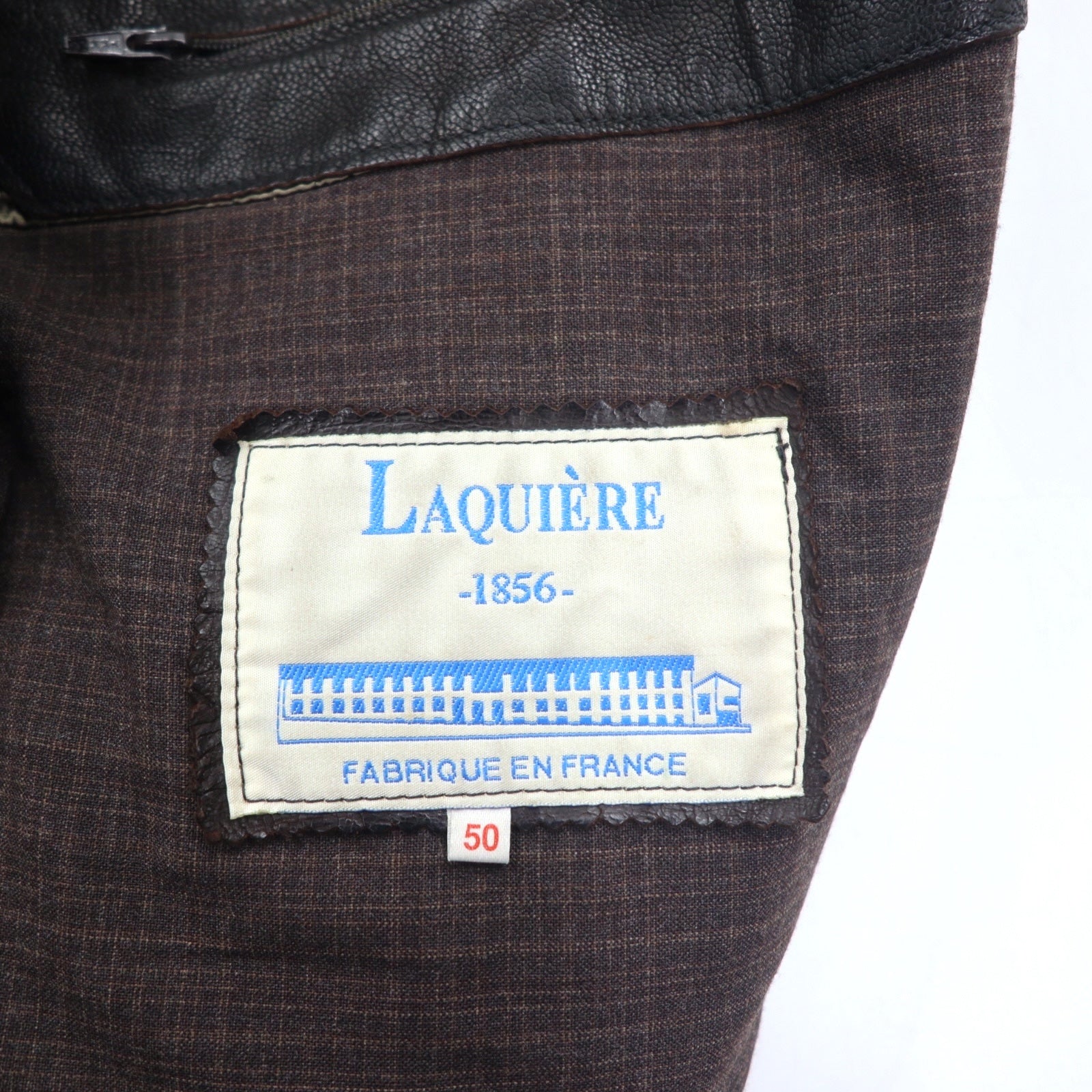 LAQUIERE Francia Euro Vintage Giacca in pelle con collo alla coreana, car coat, L, marrone, pelle di capra, coulisse
