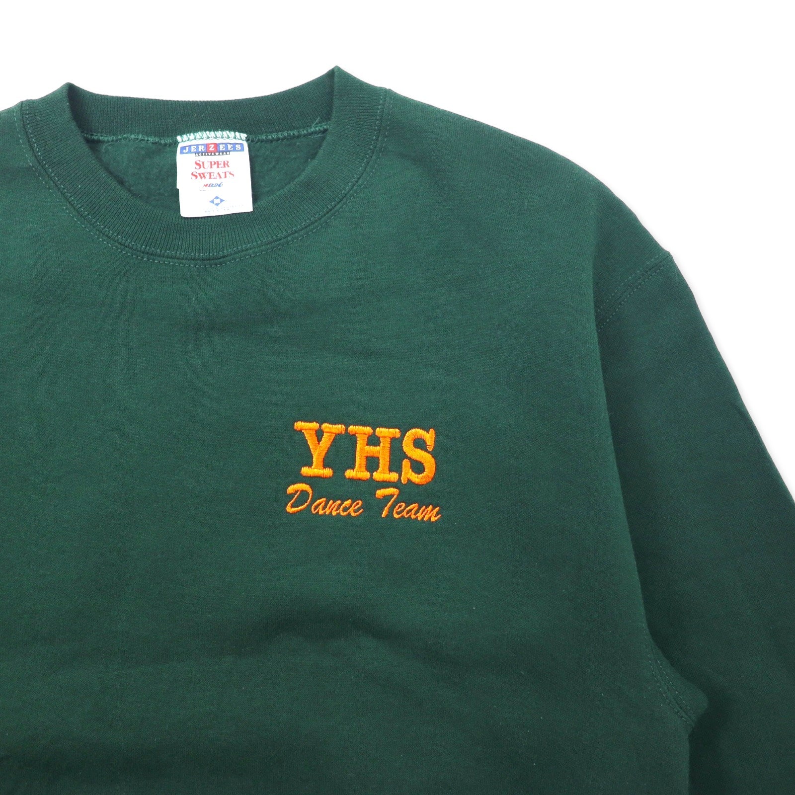 JERZEES Made in USA Anni '90 SUPER SWEATS Felpa girocollo M Verde Cotone Interno felpato YHS Dance Team Ricamo piccolo