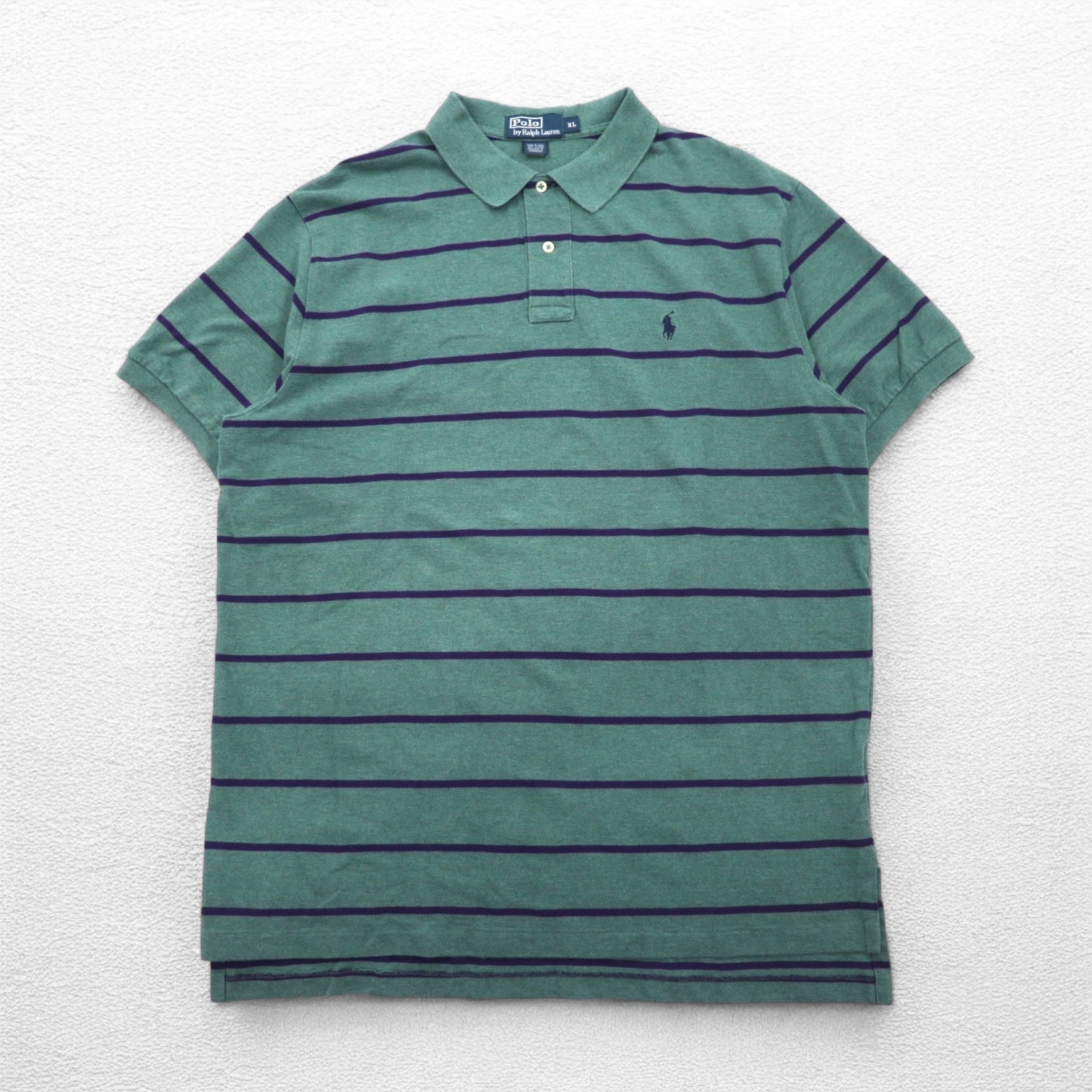 Polo by Ralph Lauren 90年代 ボーダー ポロシャツ XL グリーン コットン 鹿の子 スモールポニー刺繍