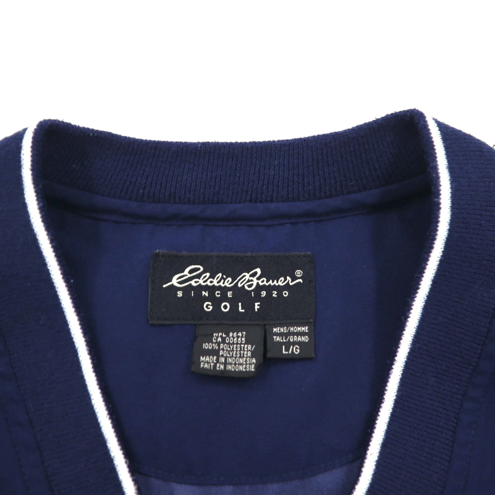 Eddie Bauer Giacca a vento pullover in nylon, taglia L, blu navy, poliestere idrorepellente, logo ricamato a punto singolo, tasche laterali