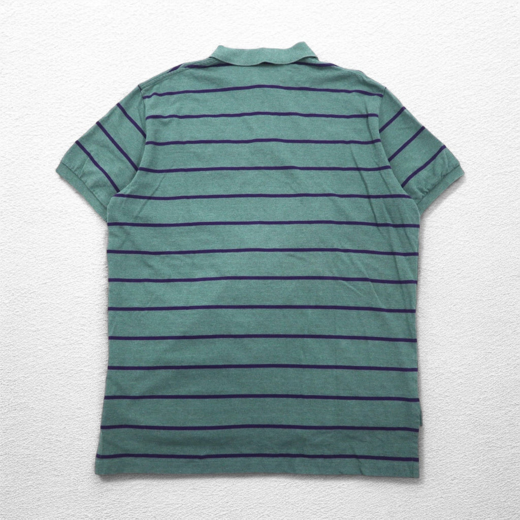 Polo by Ralph Lauren 90年代 ボーダー ポロシャツ XL グリーン コットン 鹿の子 スモールポニー刺繍